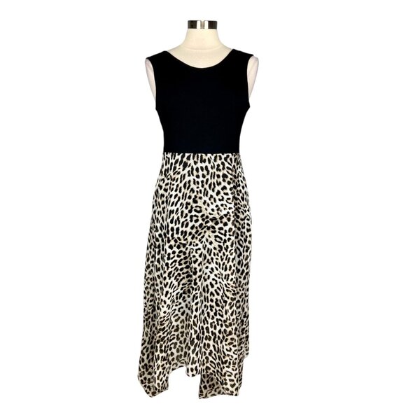 Vince Camuto Womens Leopard Print Maxi Trapeze Dress Black Tan size Small - Picture 3 of 13